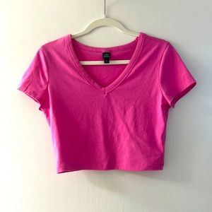 Pink v-neck crop top. Size: Medium. Brand: Wild Fable